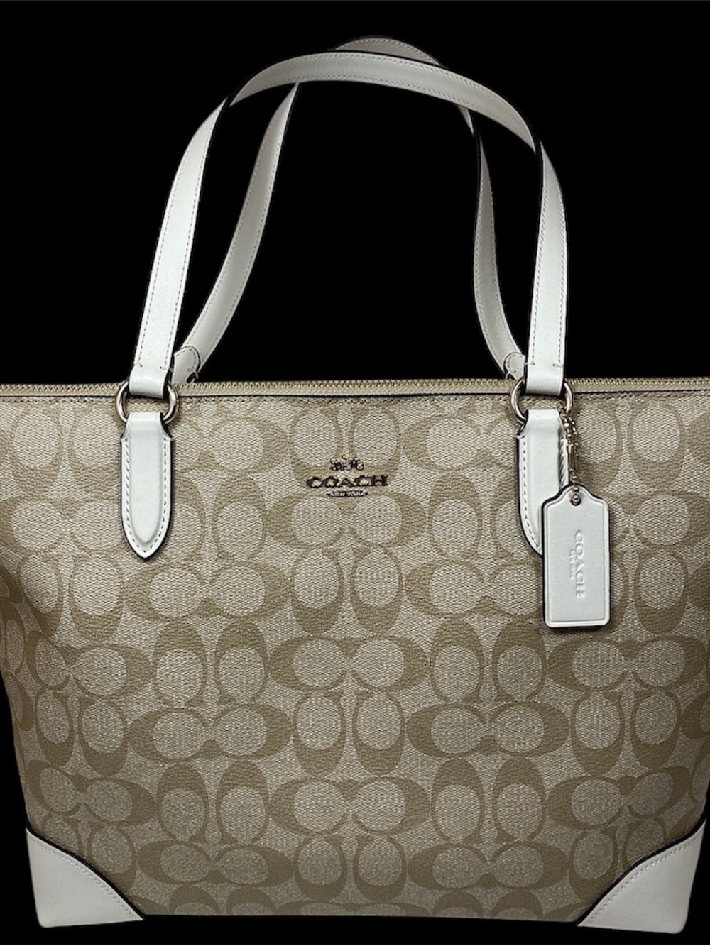 NEW COACH ZIP TOP TOTE IN SIGNATURE CANVAS STYLE (F29208) LIGHT KHAKI CHALK